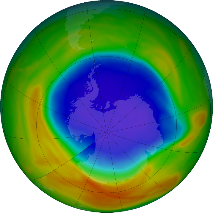 Antarctic ozone map for 16 October 2025